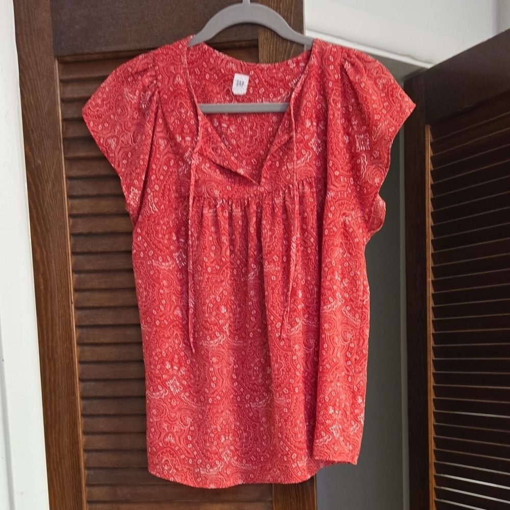 GAP Red Flutter Sleeve Blouse Relaxed Fit